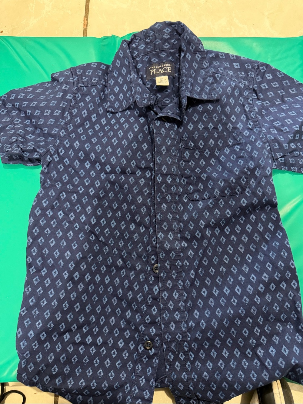 The Children's Place Navy Blue Diamond-Print Short Sleeve Button-Up Shirt
